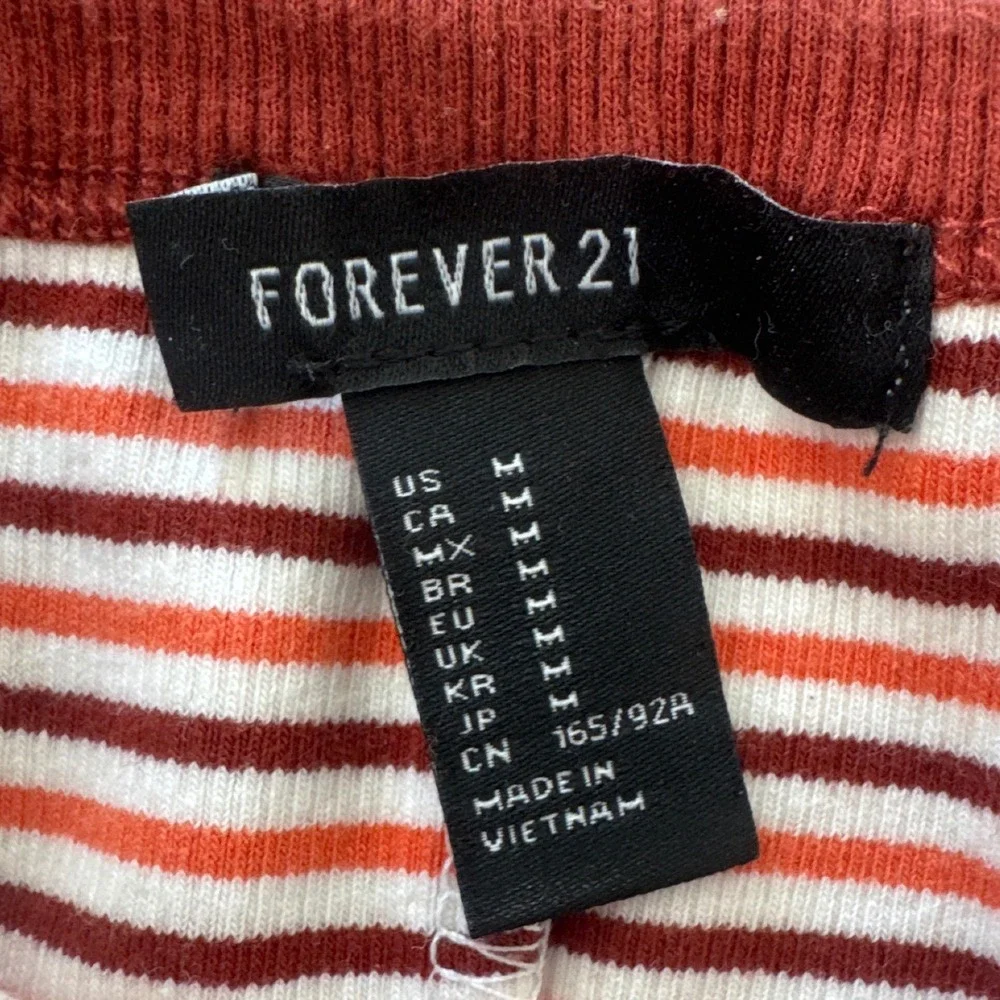 Forever 21 Striped Ribbed Racerback Mini Dress Red White Rust Orange‎ Size M